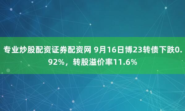 专业炒股配资证券配资网 9月16日博23转债下跌0.92%，转股溢价率11.6%